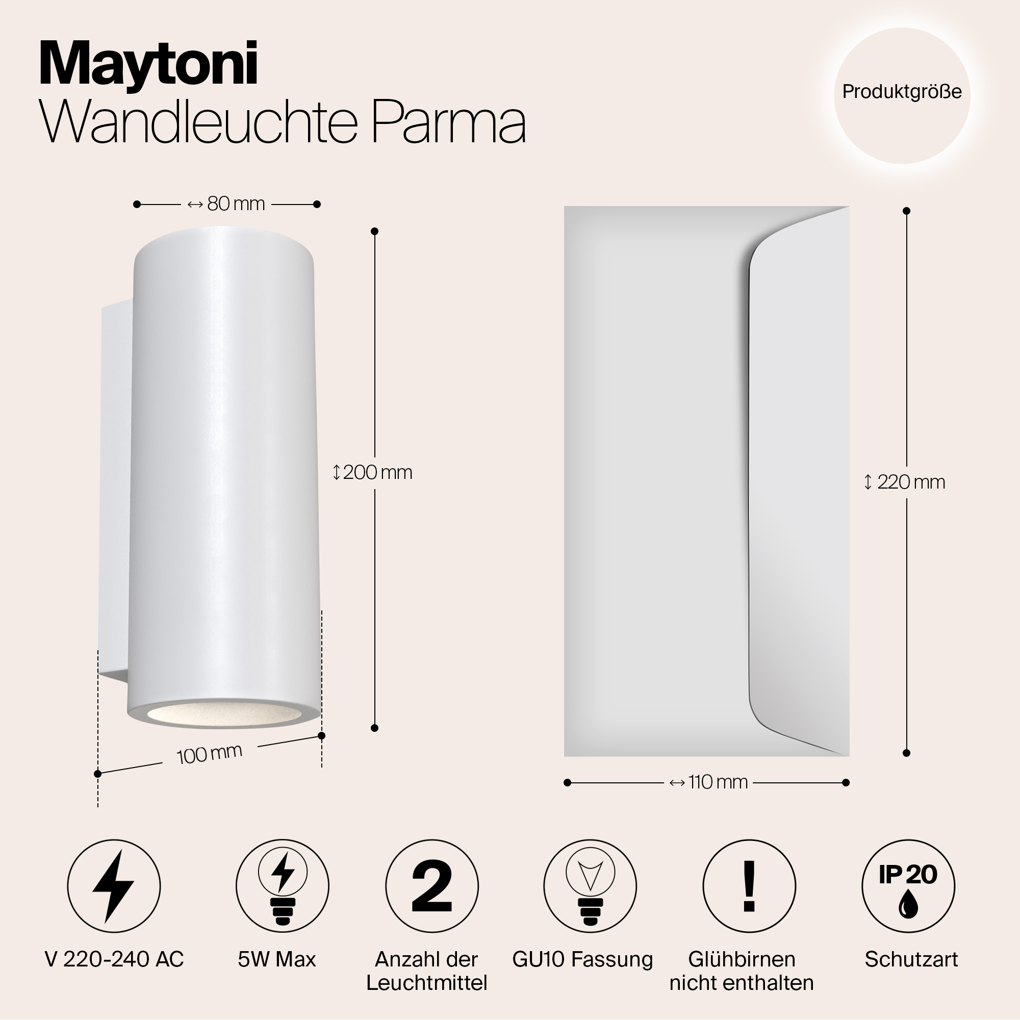 картинка Светильник настенный Maytoni Parma C191-WL-02-W от магазина pro-decor.kz