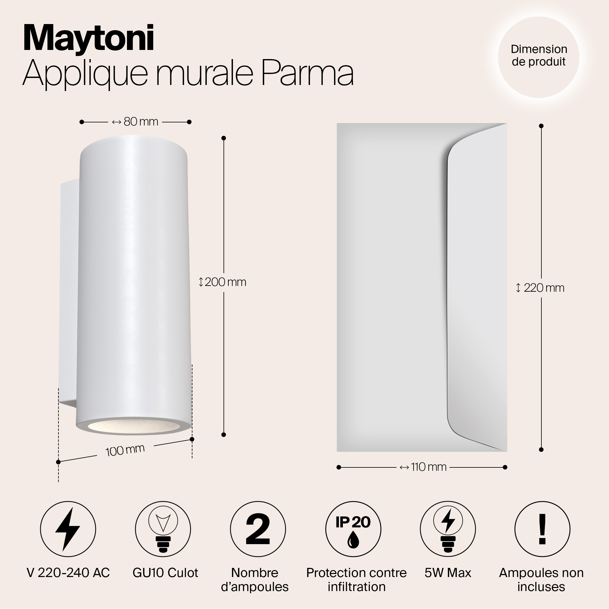 картинка Светильник настенный Maytoni Parma C191-WL-02-W от магазина pro-decor.kz