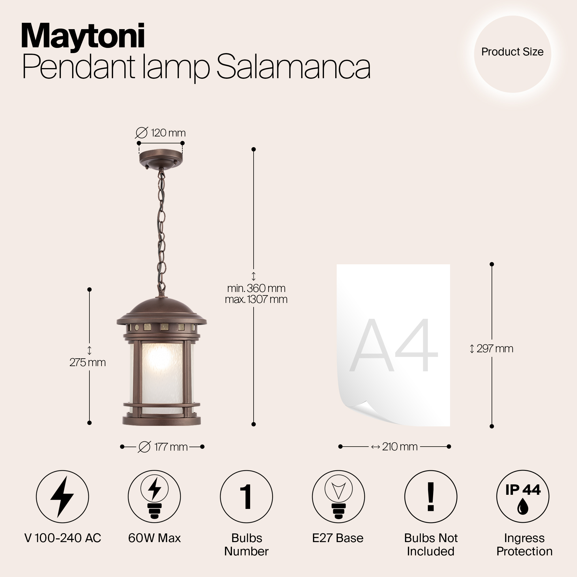 картинка Уличный подвесной светильник Maytoni Salamanca O031PL-01BR от магазина pro-decor.kz