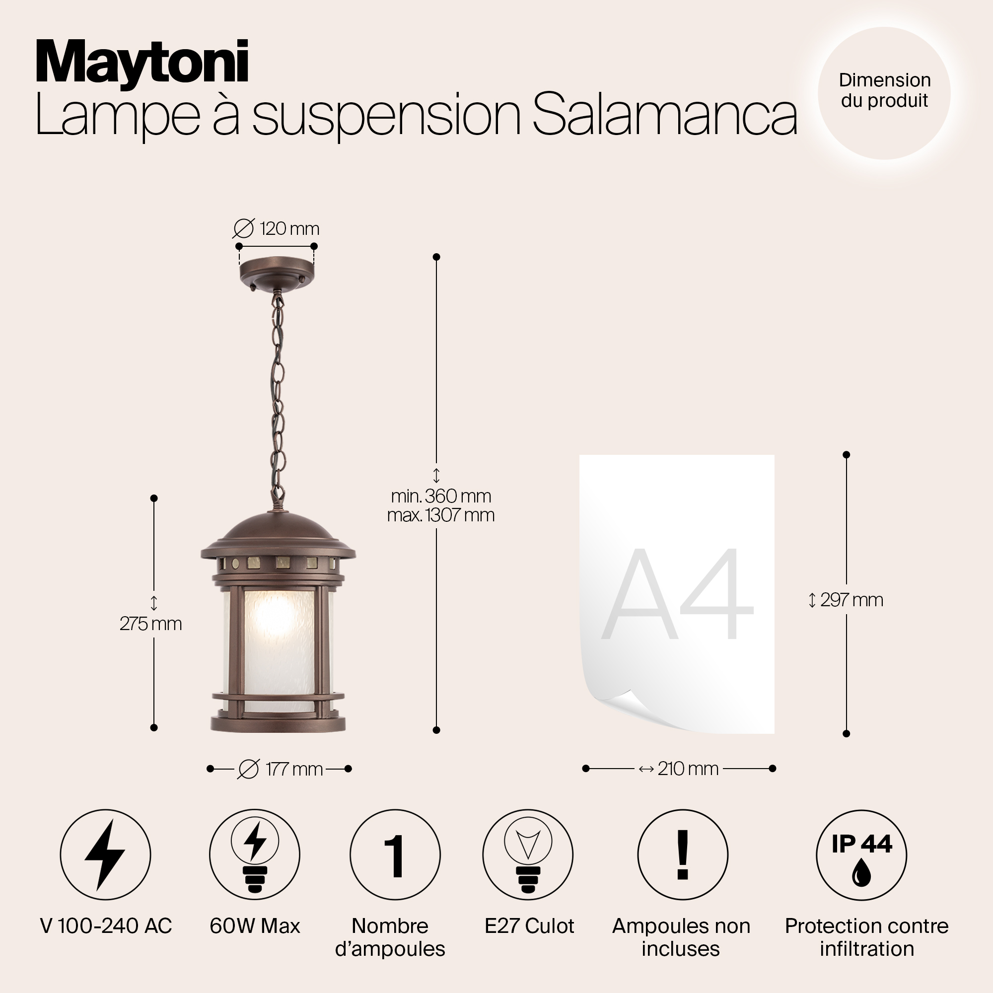 картинка Уличный подвесной светильник Maytoni Salamanca O031PL-01BR от магазина pro-decor.kz