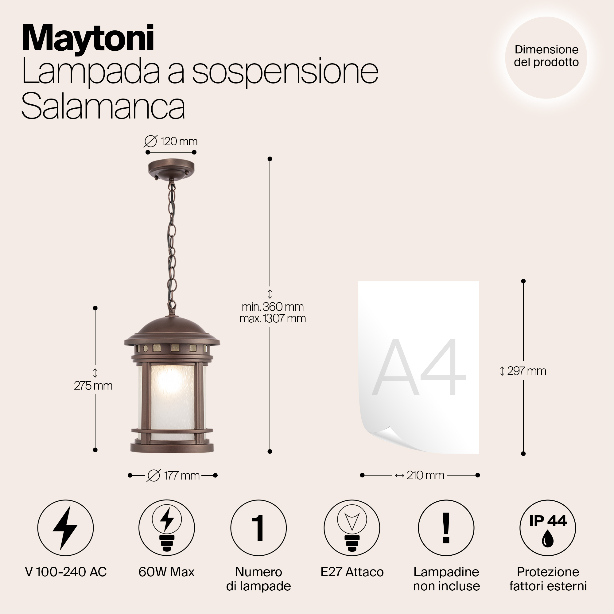 картинка Уличный подвесной светильник Maytoni Salamanca O031PL-01BR от магазина pro-decor.kz